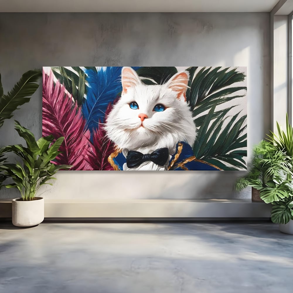 Tablou canvas cu tablou canvas cu pisica in costum, fara rama, pe sasiu de lemn